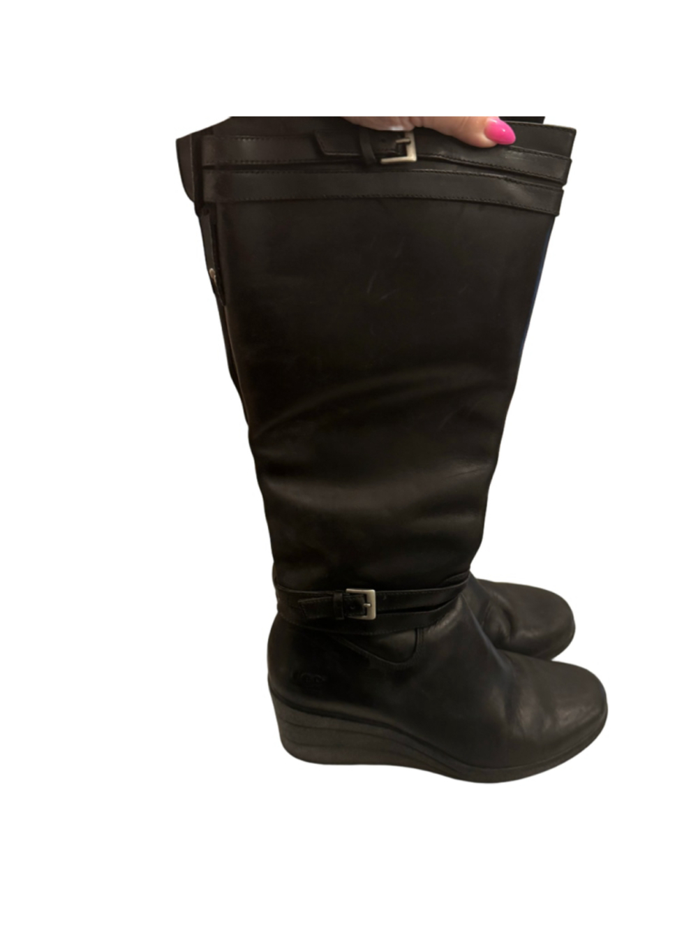UGG Waterproof Black Leather Wedge Boots